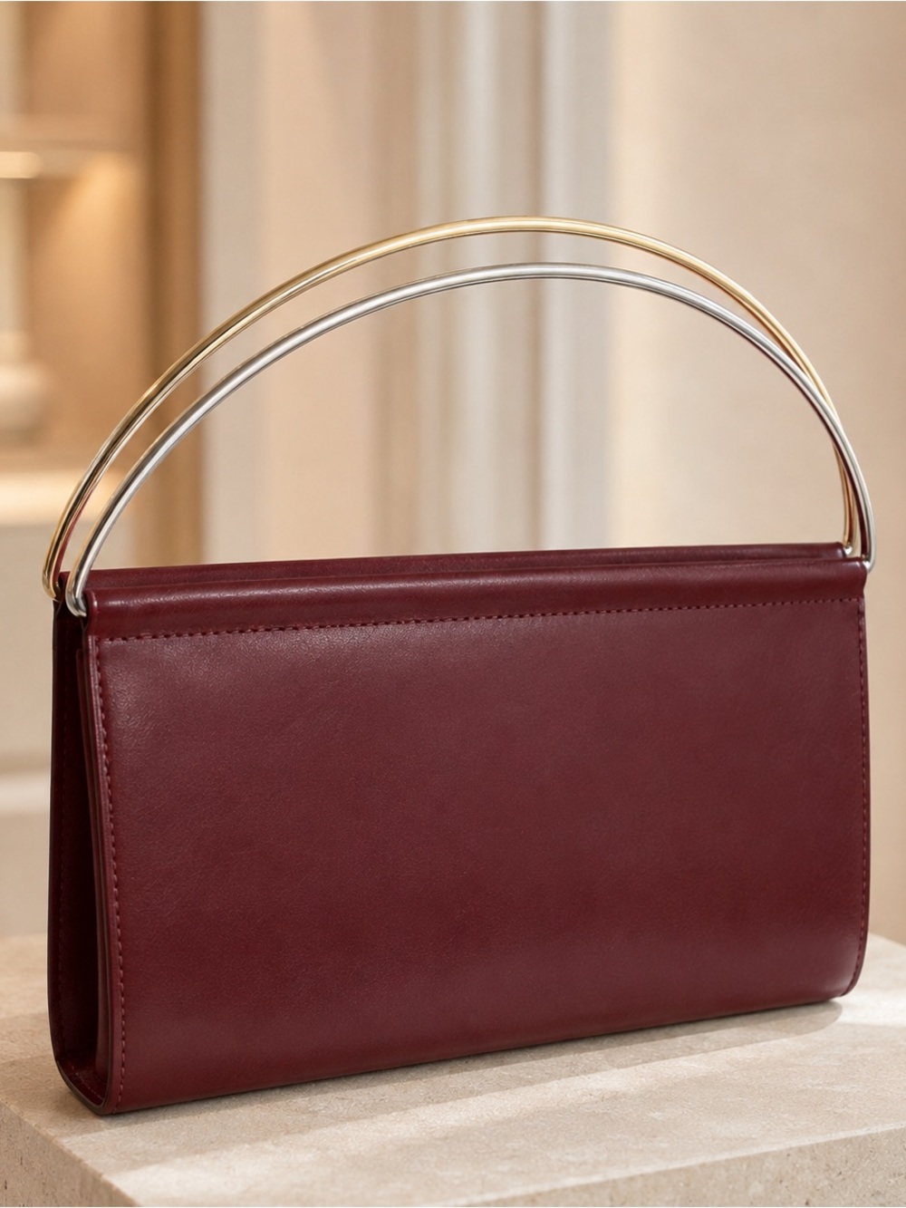 NEW Cartier TRINITY Burgundy Leather Top-Handle Bag Gold & Silver Hardware - Picture 3 of 14